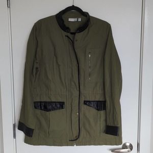 14th & Union Womens Canvas Military Jacket Size M Army Green High Neck Zip Snap